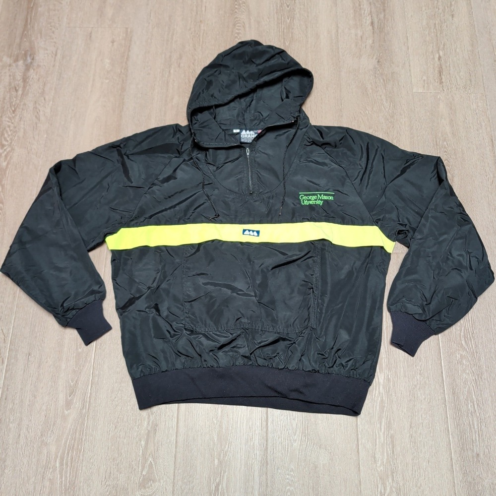 Vintage Granite USA George Mason University Windbreaker Men L Black Pullover‎